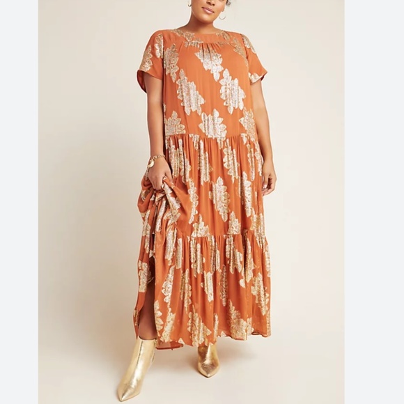 Anthropologie Dresses & Skirts - Anthropologie Jocasta Tiered Maxi Dress in burnt orange and gold size 2X NWT